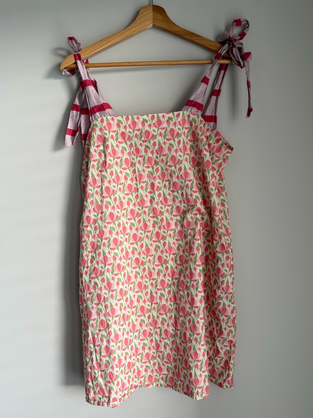 Sleeveless Pink Floral Tie-Shoulder Mini Dress